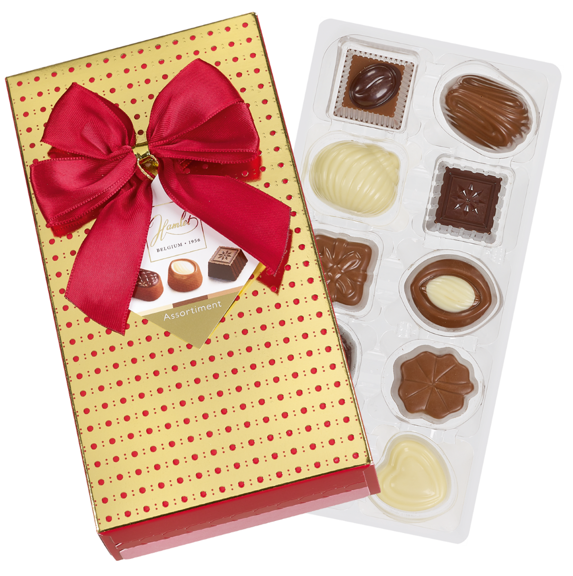 Guld med röda prickar – Chokladask